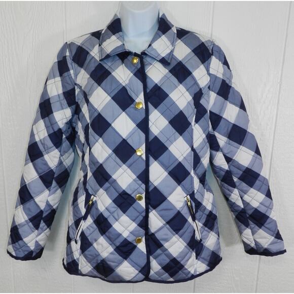 Crown & Ivy Quilted Jacket Size SMALL Blue & White Plaid beautiful coat (nn55) - Picture 1 of 14